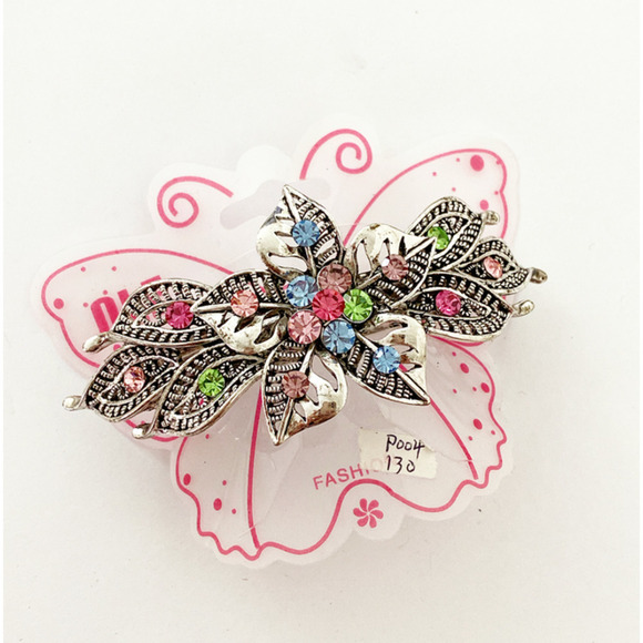 Swarovski Crystal Multi Colored Flower Barrette - Picture 1 of 2
